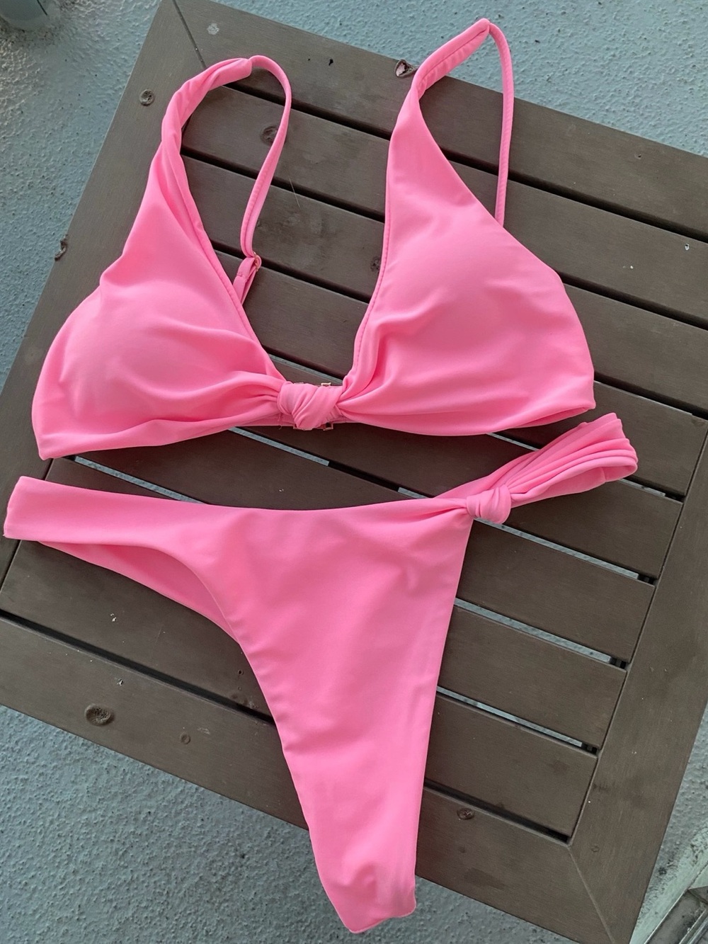 Knot-Front Triangle Bikini Set in Bright Pink